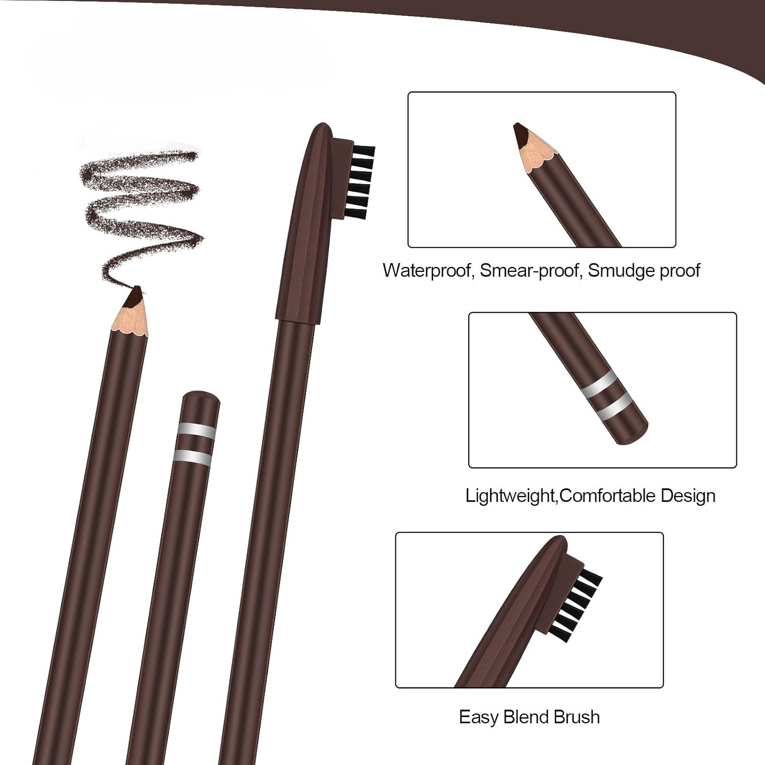 Picture of BTFO  2 Packs Eyebrow Pencils with Soft Brush 2-in-1 Long-lasting Water-proof Sweat-proof Brow Pencil and Brow Brush Eyebrow Shaping and Filling Pencil Makeup Tool (Dark Brown)