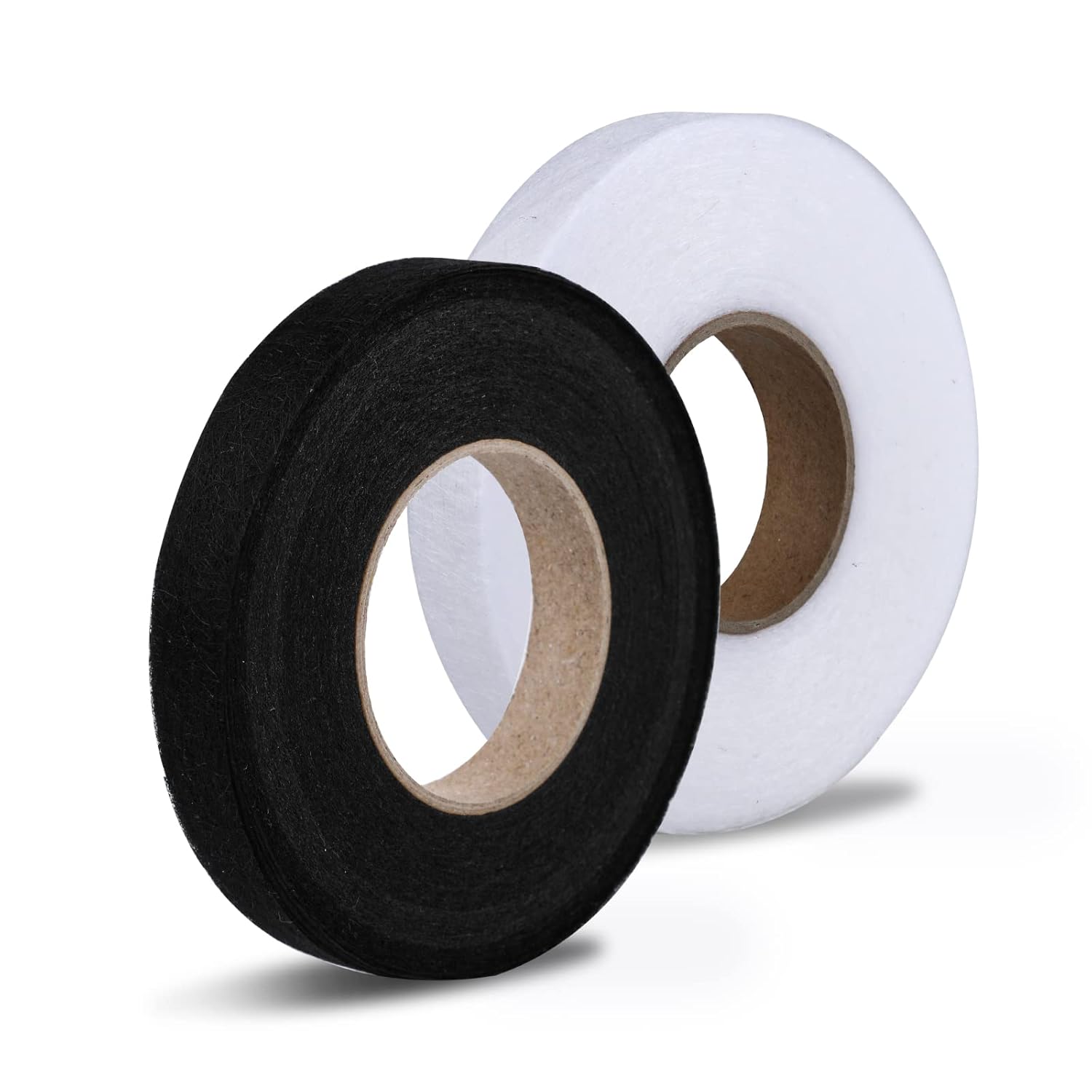 Picture of Fukaisu 2 Rolls 140 Yards Hem Tape, Iron-On Hemming Tape, No Sew Fabric Fusing Tape Fusible Web Tapes for Pants Jeans Trouser Skirt Fabric Clothes (Black 0.4inch, White 0.6inch in Width)