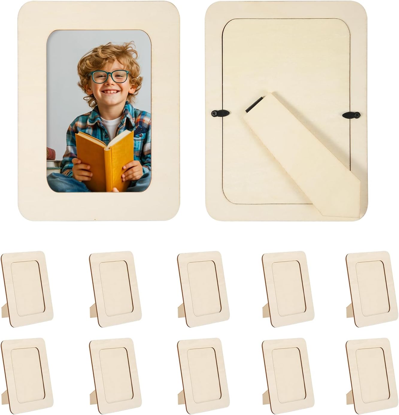 Picture of Penitue 10pcs Wooden Photo Frames, Unfinished Photo Frame Set Unfinished Wooden Photo Frame DIY Souvenir Set Painting Arts Projects Decorate Christmas Halloween Wedding Birthday Photo Frames