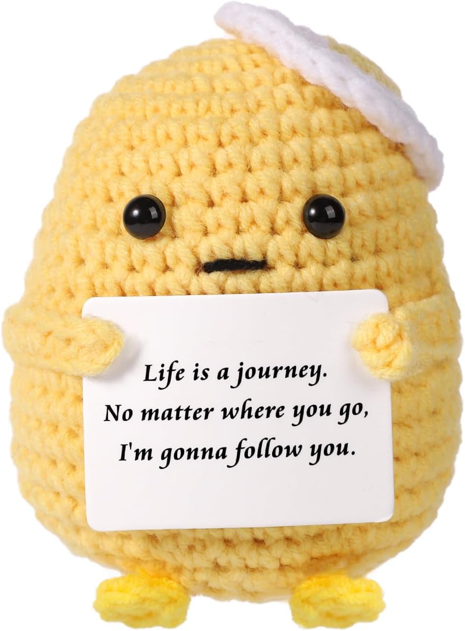 Picture of Positive Ice Cream Funny Chick, Funny Emotional Chicken Knitted Chick Crochet Toys Doll with Encouragement Card Cheer Up Gift Toy for Home Office Bedroom Decoration