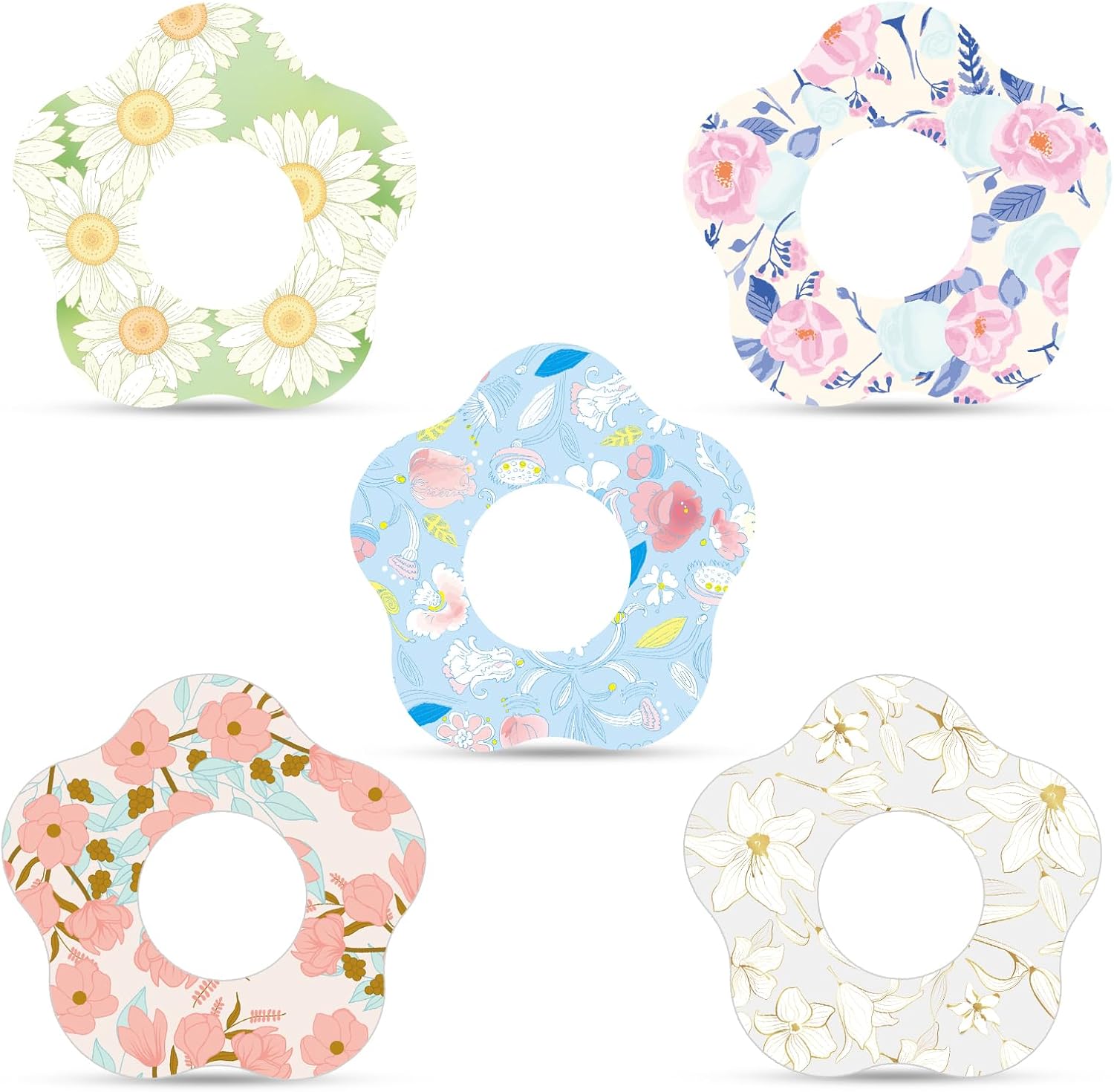 Picture of 25pcs Flower Theme Adhesive Sensor Patches, Breathable Flower Sensor Covers Flower Style Adhesive Patches Waterproof Overpatches Tape Sensor Stickers Compatible with Libre 2 or 3