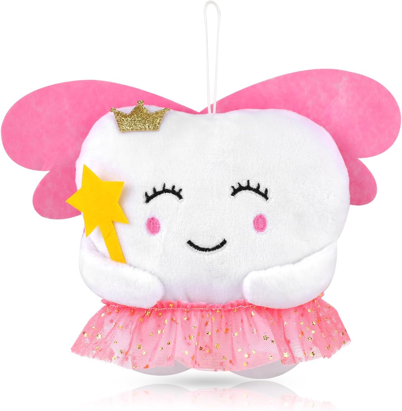 Picture of Emotional, Tooth Cute Fairy Pillow with Wings & Pocket, Embroidered Tooth Smile Fairy Doll Small Tooth Bag/Pouch Lost First Tooth Gift (Pink)