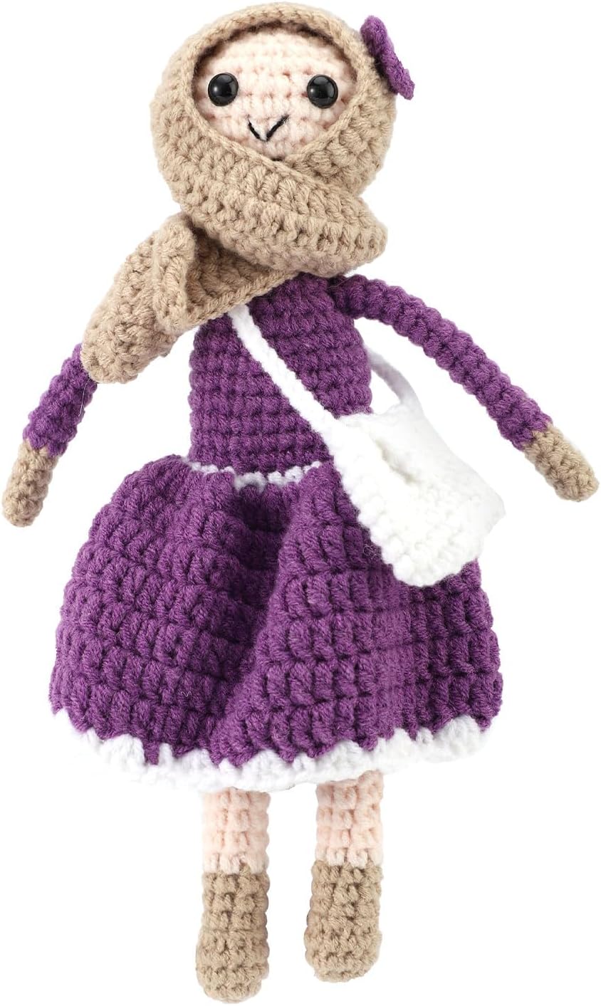 Picture of Positive Cow, Crochet Hijab Doll, Cute Positive Muslim Crochet Doll Girl for Kid Muslim Gifts Bedtime Companion Toy Kid Birthday Gift(Purple)
