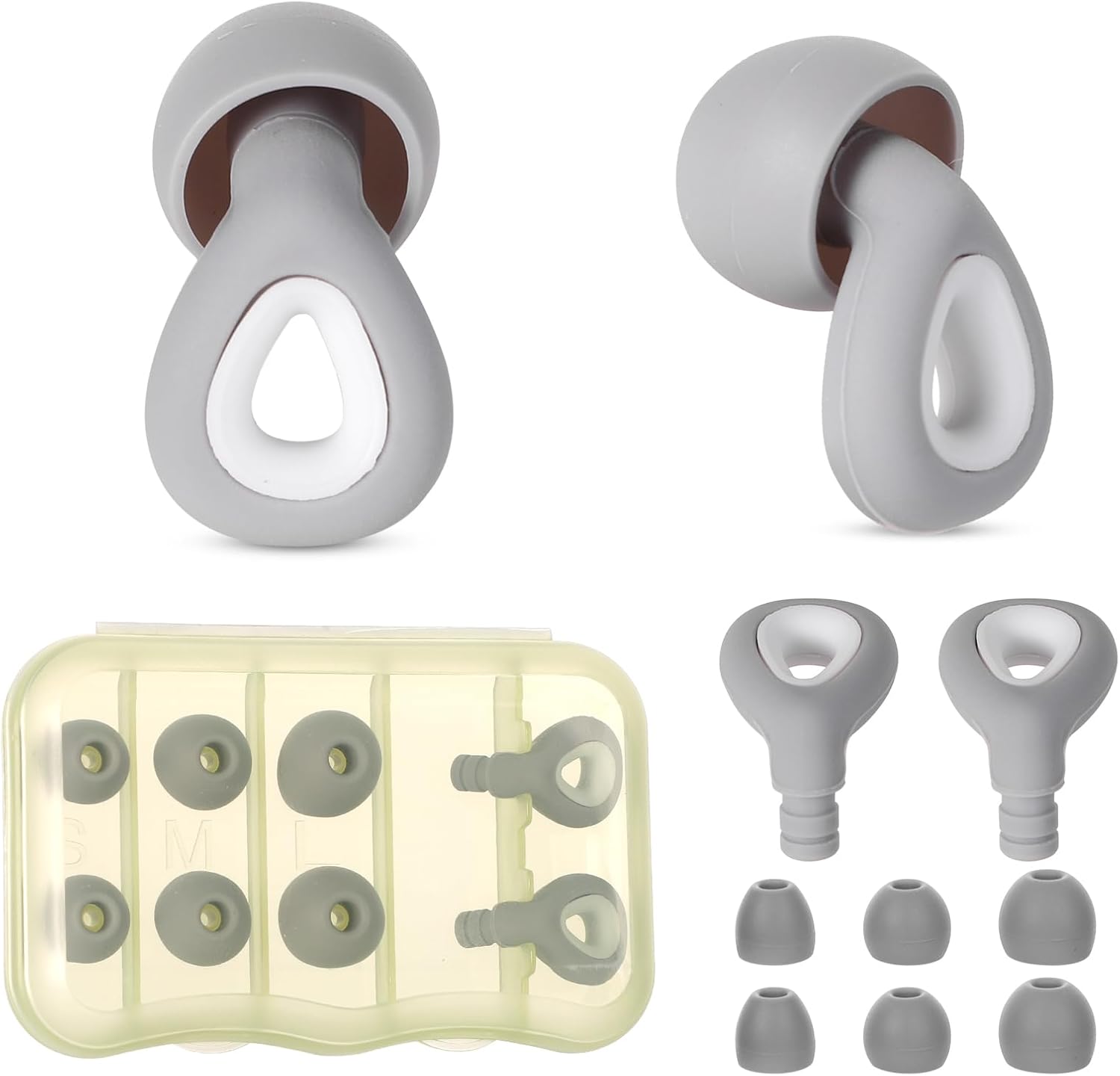 Picture of BTFO Ear Plugs for Sleeping Noise Canceling, Soft Noise Reduction Earplugs with Storage Box Reusable Silicone Snoring Blocking Earplugs Hearing Protection for Work Travel Concerts (Grey)