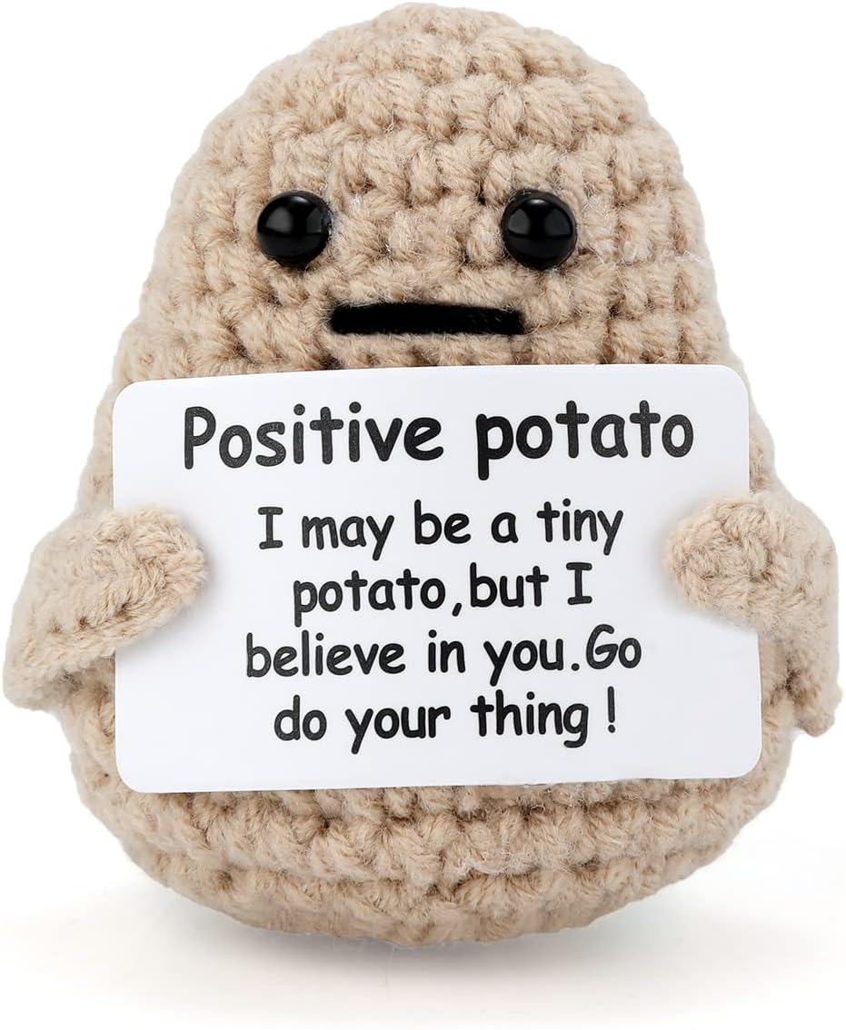 Picture of Positive Potato Mini Funny Knitted Wool Potato Toy with Positive Card - Creative Cute Crochet Doll Cheer Up Gift for Friends, Parties, Christmas Valentines Decoration and Encouragement
