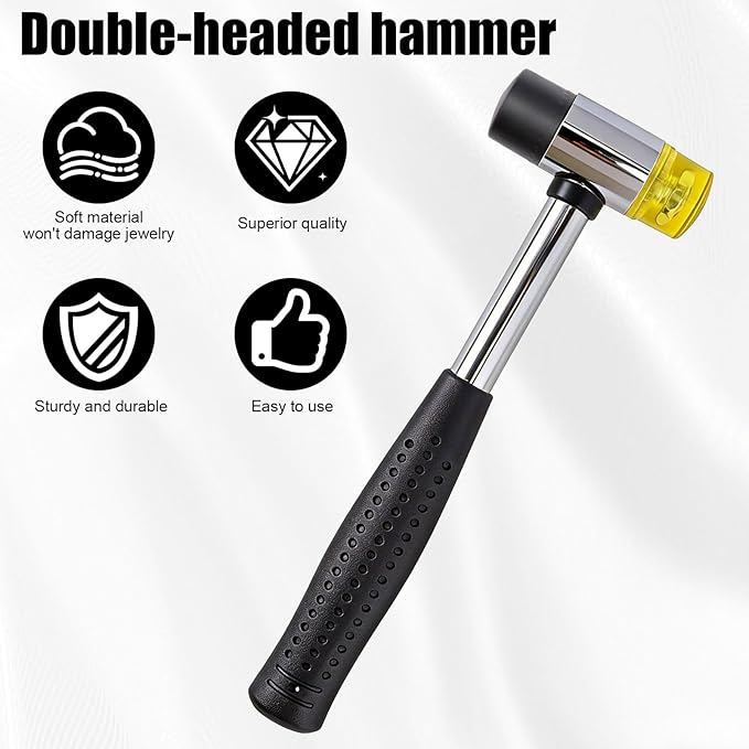 Picture of Hammer Tool Set Ring and Bracelet Mandrel Sizer Tool Set, Stainless Steel Ring and Bracelet Sizing Measurer with Rubber Mallet for Jewelry Measuring Resizing Bender Shaping & Repair Kit for DIY Jewelry Making