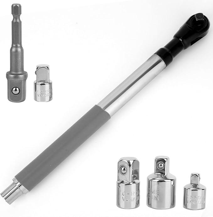 Picture of  Extension Wrench Set, Impact Ratchet Extender for Electric Drill with 4 Versatile Drive Adapters & One Drill Adapter for Tight Spaces